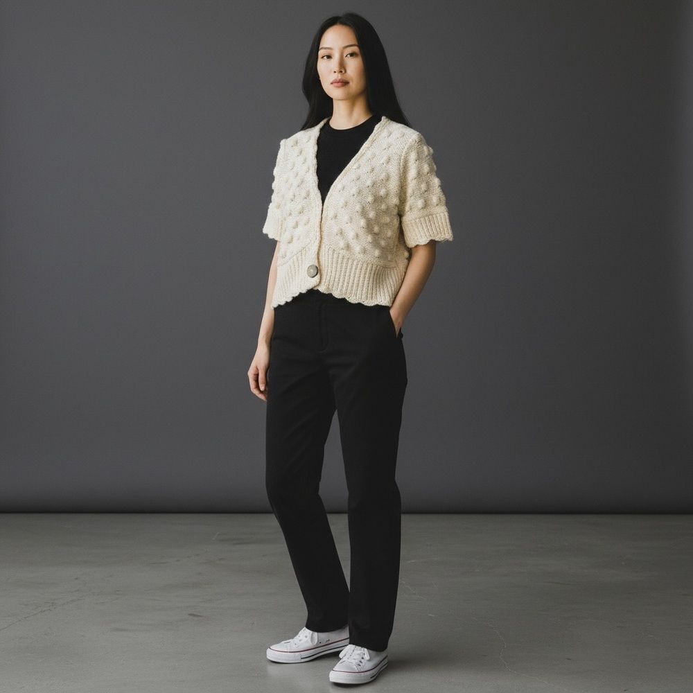 Hand knitting Cream Cardigan Sweater